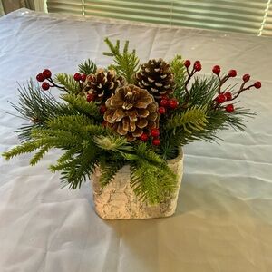 Festive Pinecone and Berry Arrangement. Holiday centerpiece